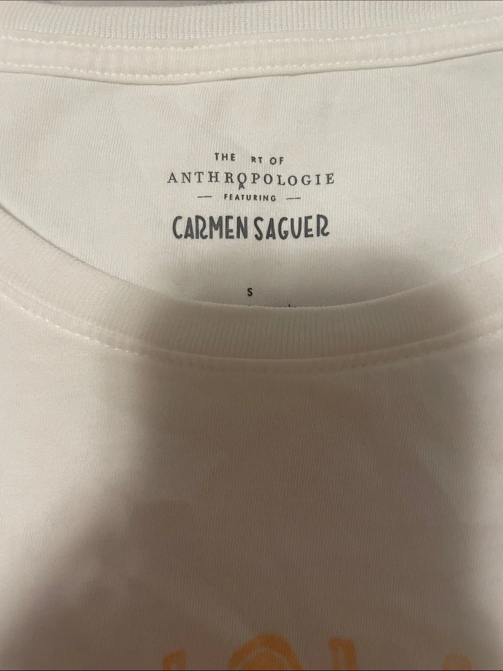 Anthropologie White Tee with Peach Graphic and Navy Accent - Picture 2 of 4